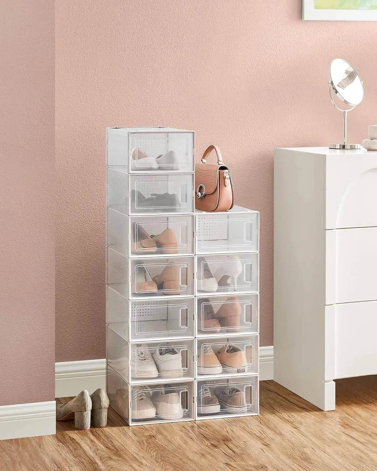CARLA HOME 12-Pack Clear Shoe Storage Boxes - Stackable - White - Shoe Box Storage - Image 2