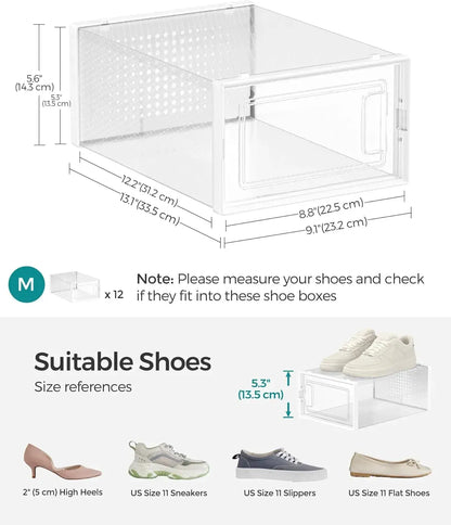 CARLA HOME 12-Pack Clear Shoe Storage Boxes - Stackable - White - Shoe Box Storage - Image 3