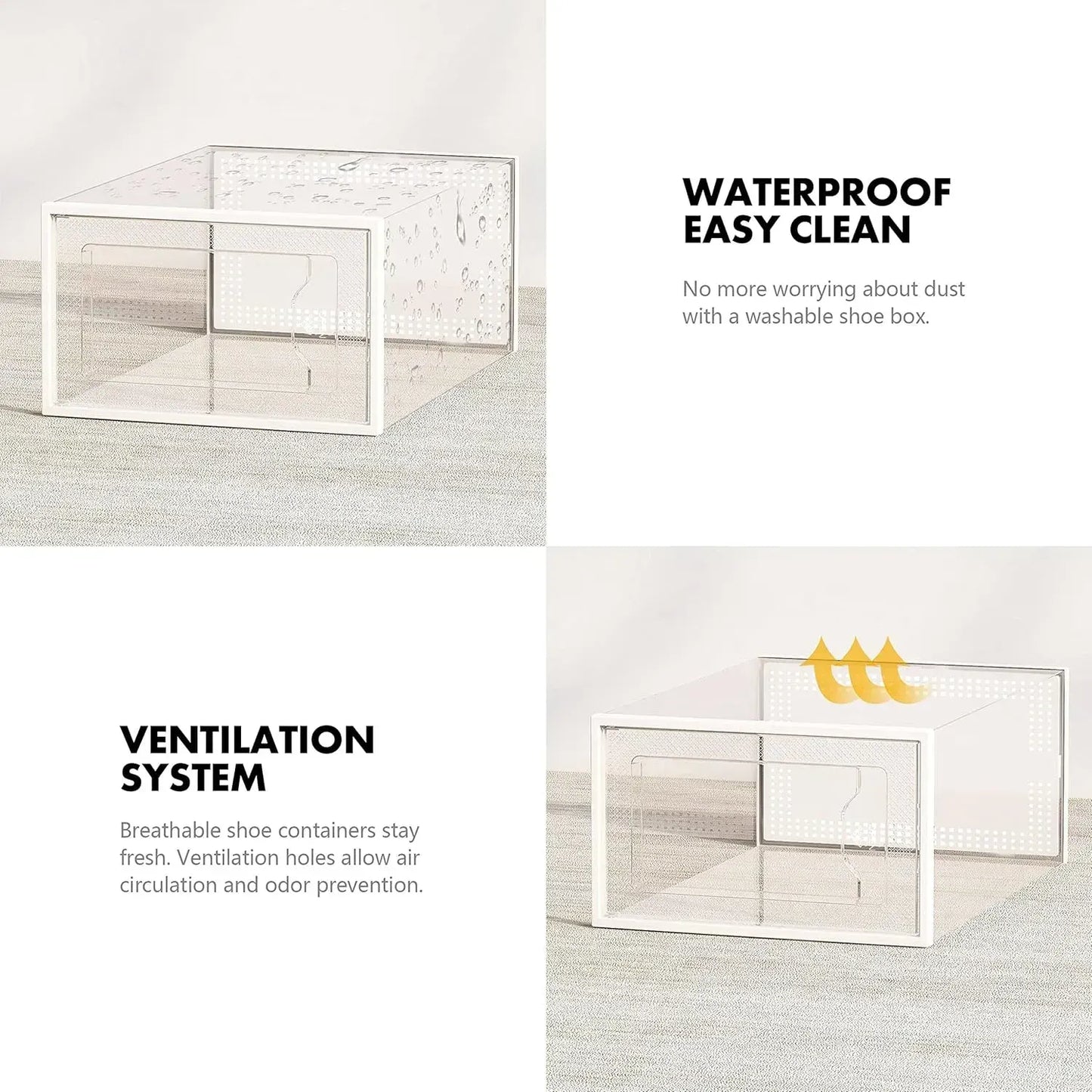 CARLA HOME 12-Pack Clear Shoe Storage Boxes - Stackable - White - Shoe Box Storage - Image 5