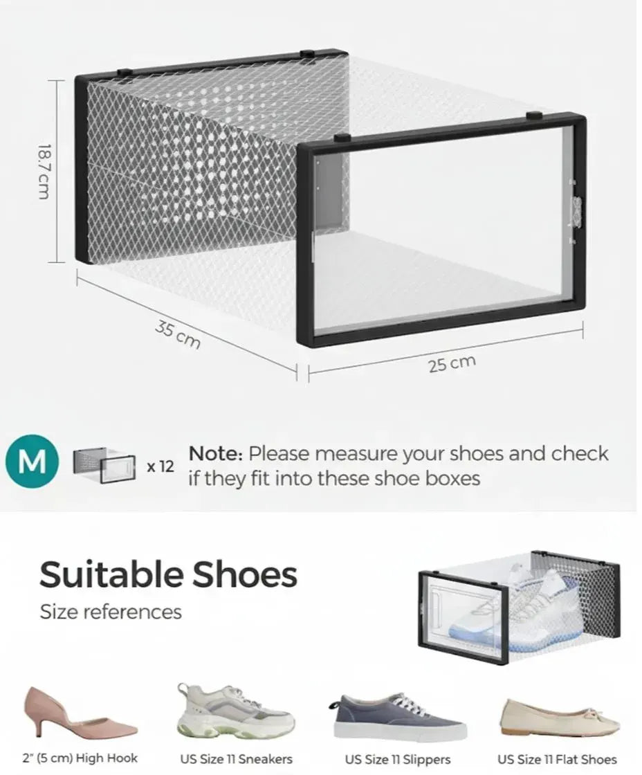 CARLA HOME 12-Pack Clear Stackable Shoe Storage Boxes - Black - Shoe Box Storage - Image 3