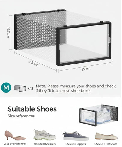 CARLA HOME 12-Pack Clear Stackable Shoe Storage Boxes - Black - Shoe Box Storage - Image 3