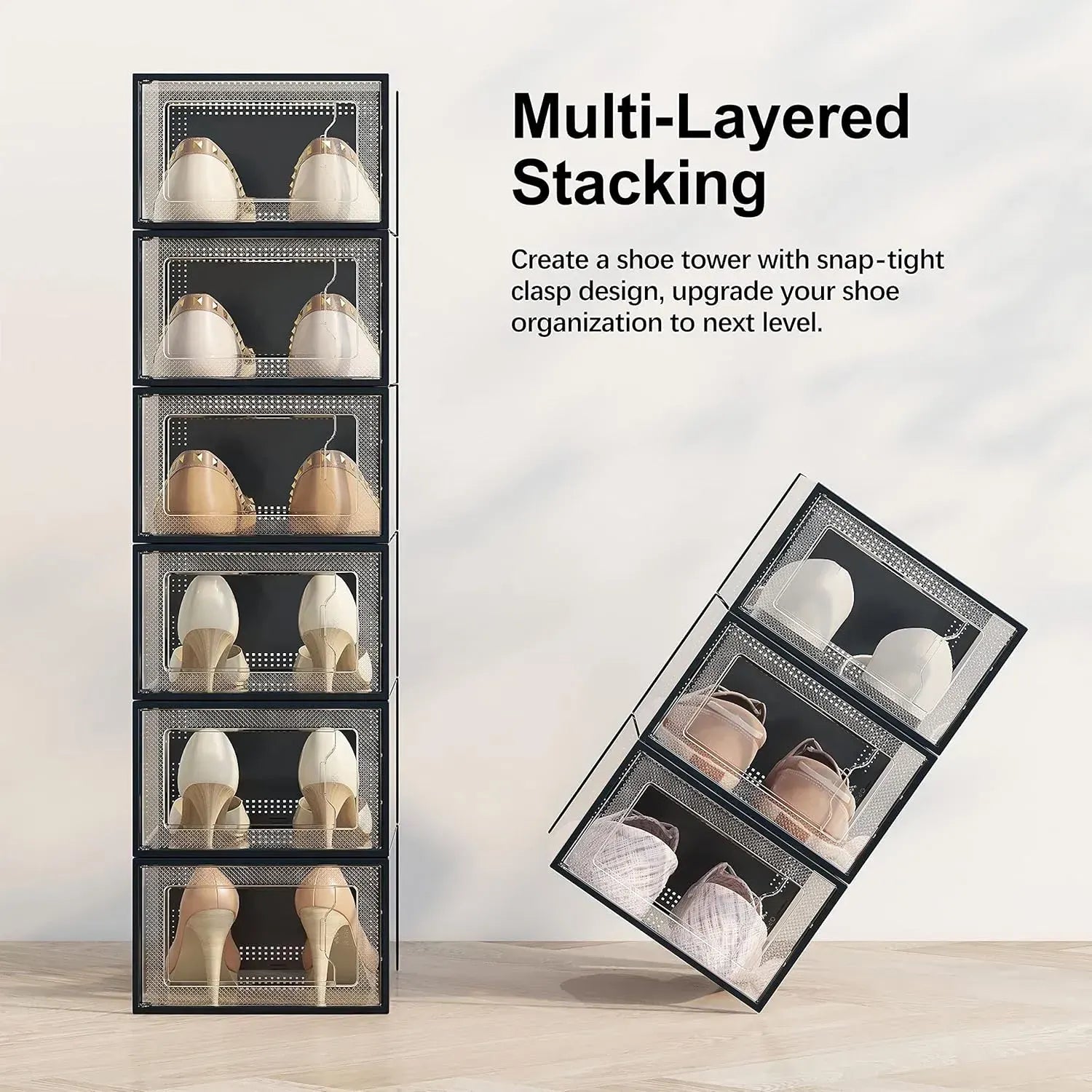 CARLA HOME 12-Pack Clear Stackable Shoe Storage Boxes - Black - Shoe Box Storage - Image 7