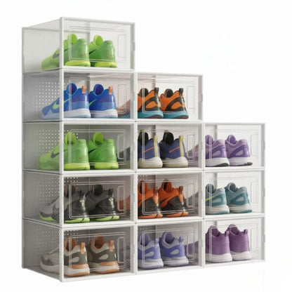 CARLA HOME 12-Pack Clear Stackable Shoe Storage Boxes - White - Shoe Box Storage