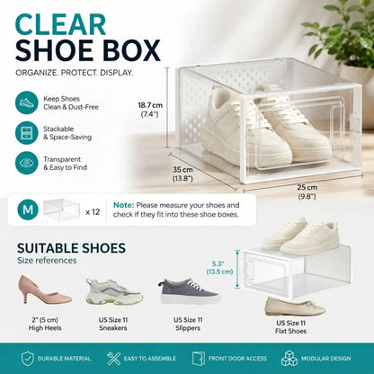 CARLA HOME 12-Pack Clear Stackable Shoe Storage Boxes - White - Shoe Box Storage - Image 3
