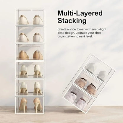 CARLA HOME 12-Pack Clear Stackable Shoe Storage Boxes - White - Shoe Box Storage - Image 7