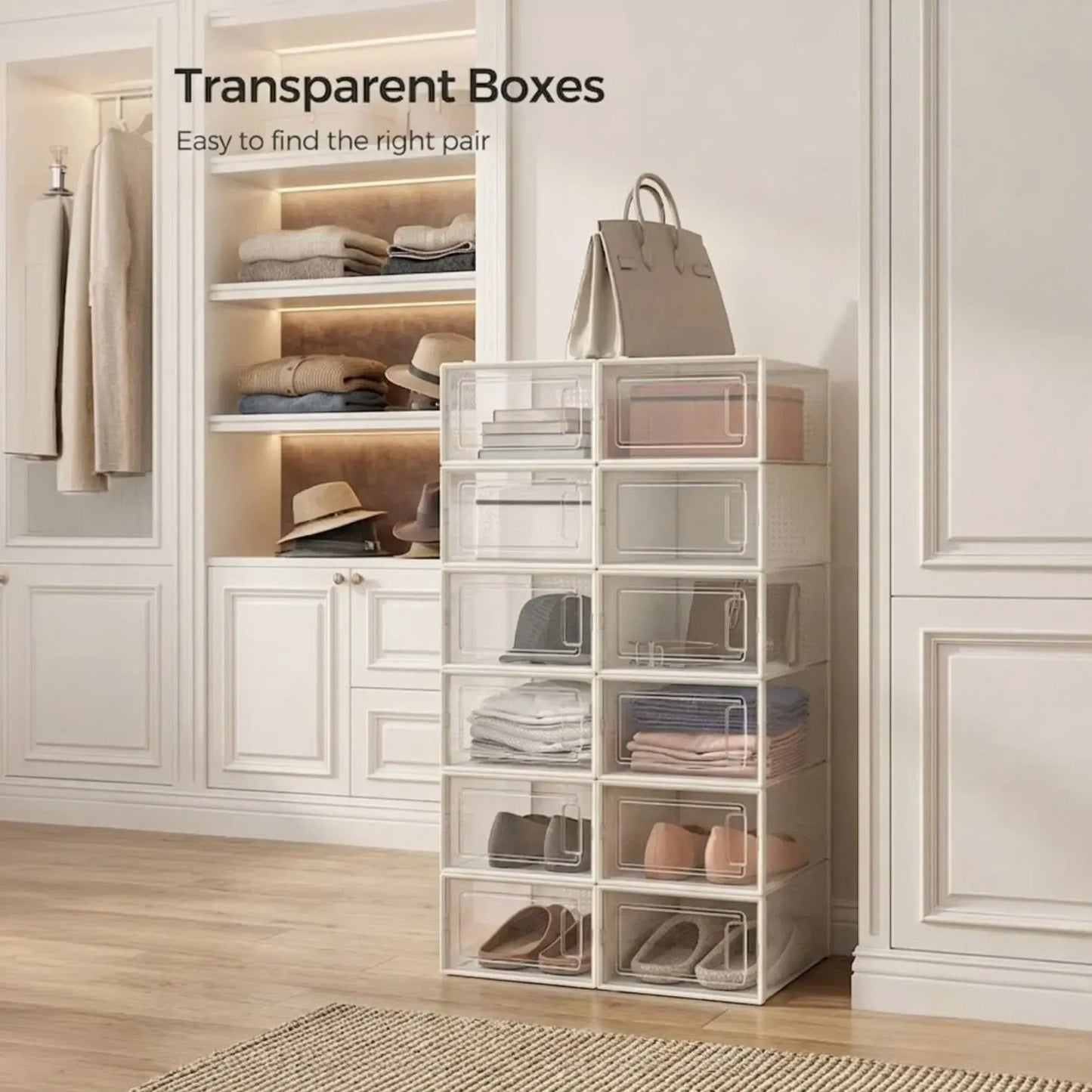 CARLA HOME 12-Pack Clear Stackable Shoe Storage Boxes - White - Shoe Box Storage - Image 8