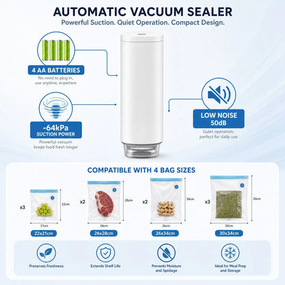 CARLA HOME Automatic Vacuum Sealer Kit - 10 Reusable Bags - White - Food Vacuum Set - Image 3