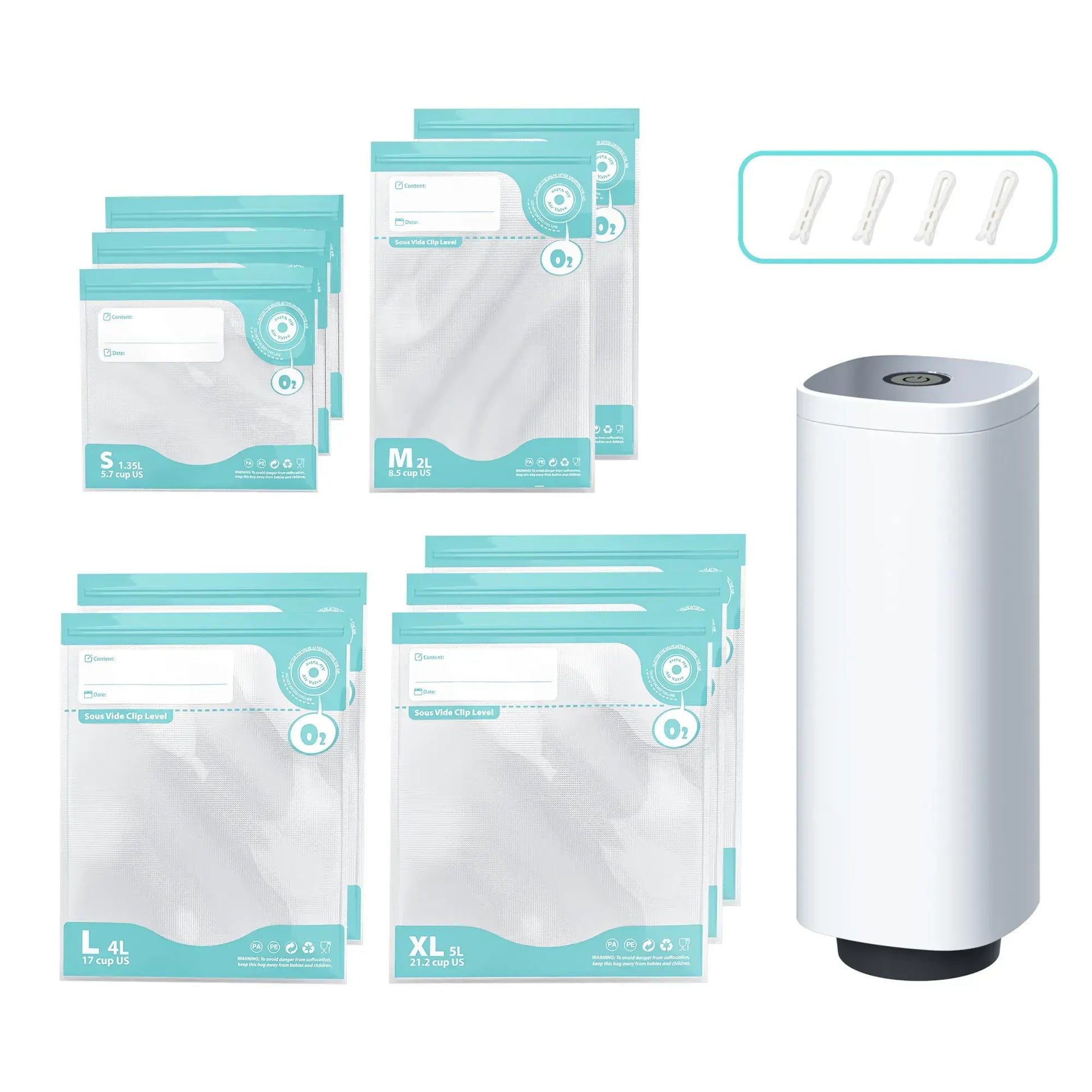 CARLA HOME Automatic Vacuum Sealer Kit - 10 Reusable Bags - White - Food Vacuum Set - Image 9