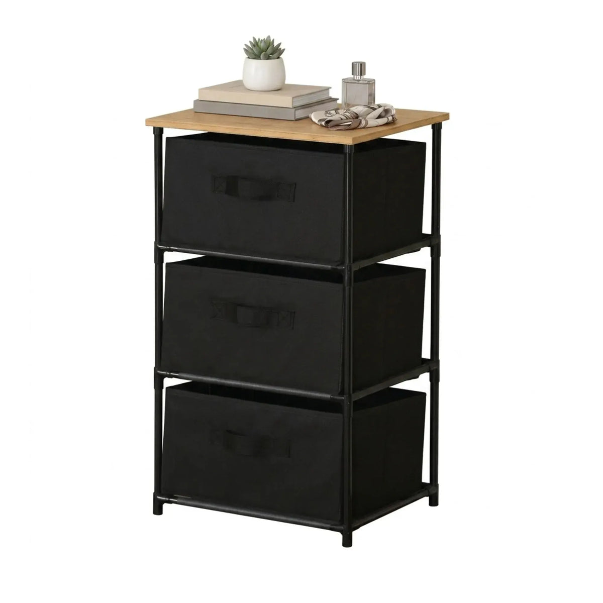 CARLA HOME 3 Drawer Fabric Storage Dresser - Steel Frame - Black - Storage Rack - Rustic