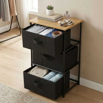 CARLA HOME 3 Drawer Fabric Storage Dresser - Steel Frame - Black - Storage Rack - Rustic - Image 2