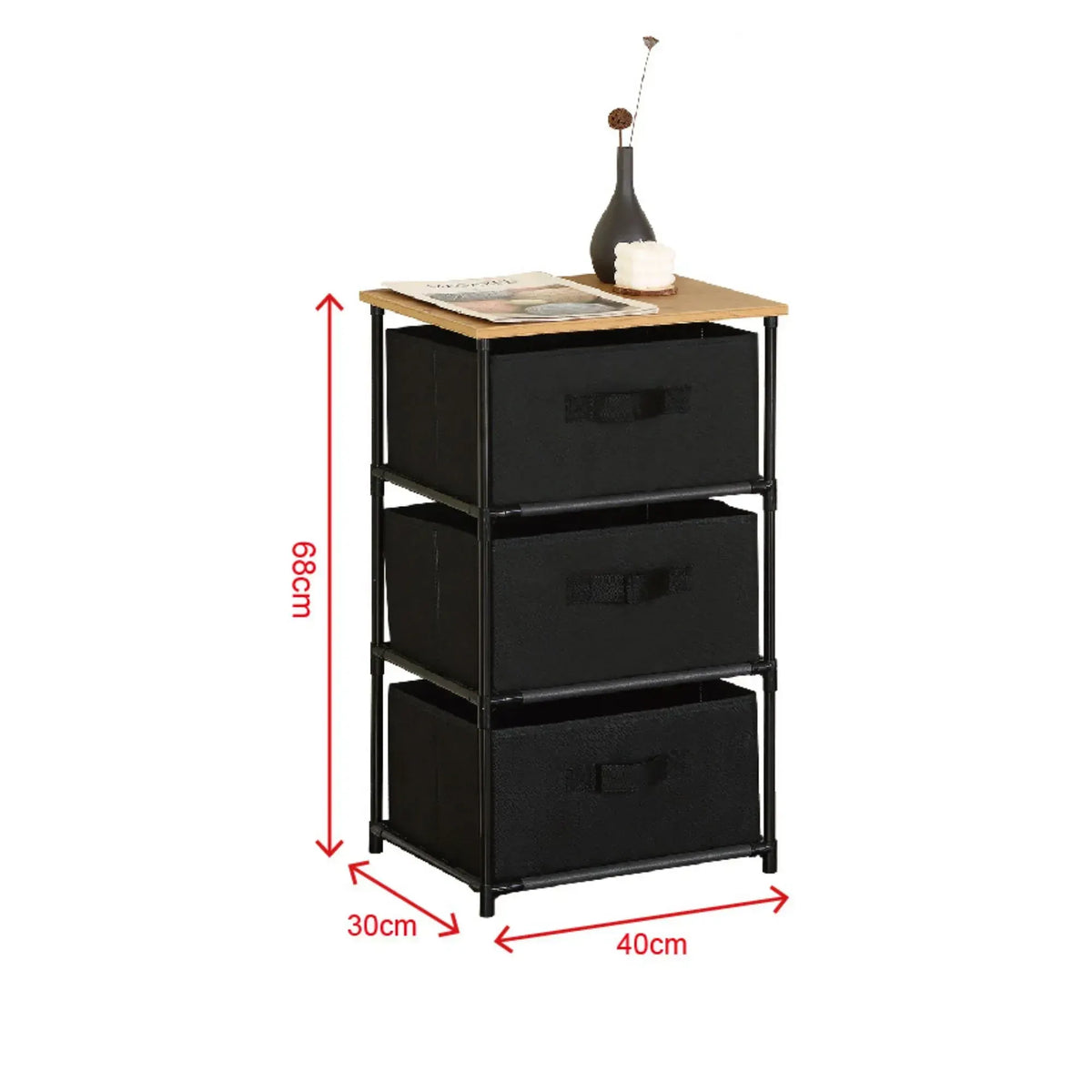 CARLA HOME 3 Drawer Fabric Storage Dresser - Steel Frame - Black - Storage Rack - Rustic - Image 3