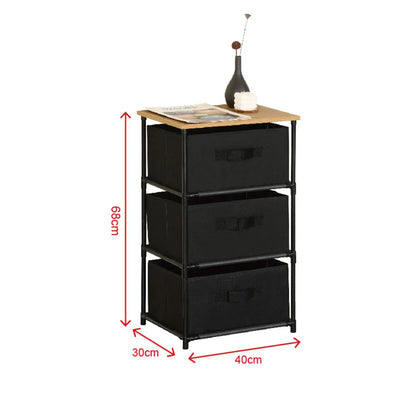 CARLA HOME 3 Drawer Fabric Storage Dresser - Steel Frame - Black - Storage Rack - Rustic - Image 3