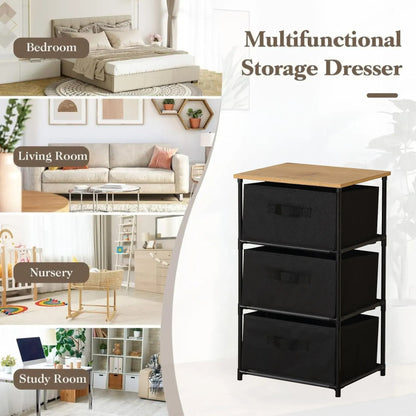 CARLA HOME 3 Drawer Fabric Storage Dresser - Steel Frame - Black - Storage Rack - Rustic - Image 5