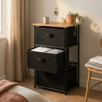 CARLA HOME 3 Drawer Fabric Storage Dresser - Steel Frame - Black - Storage Rack - Rustic - Image 6