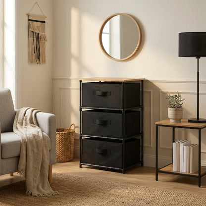 CARLA HOME 3 Drawer Fabric Storage Dresser - Steel Frame - Black - Storage Rack - Rustic - Image 7