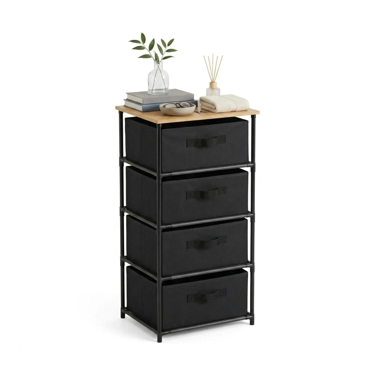 CARLA HOME 4 Drawer Fabric Storage Dresser - Steel Frame - Black - Storage Rack - Rustic