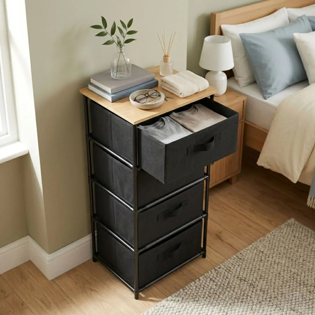 CARLA HOME 4 Drawer Fabric Storage Dresser - Steel Frame - Black - Storage Rack - Rustic - Image 3
