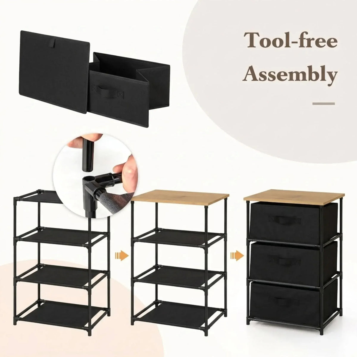 CARLA HOME 4 Drawer Fabric Storage Dresser - Steel Frame - Black - Storage Rack - Rustic - Image 6
