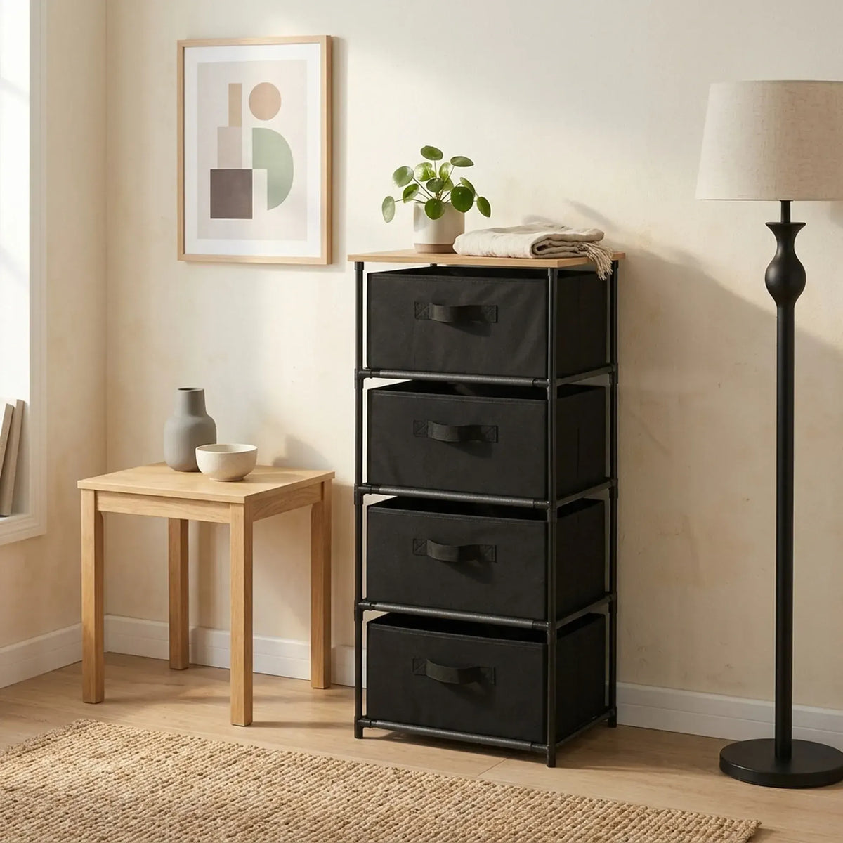 CARLA HOME 4 Drawer Fabric Storage Dresser - Steel Frame - Black - Storage Rack - Rustic - Image 7
