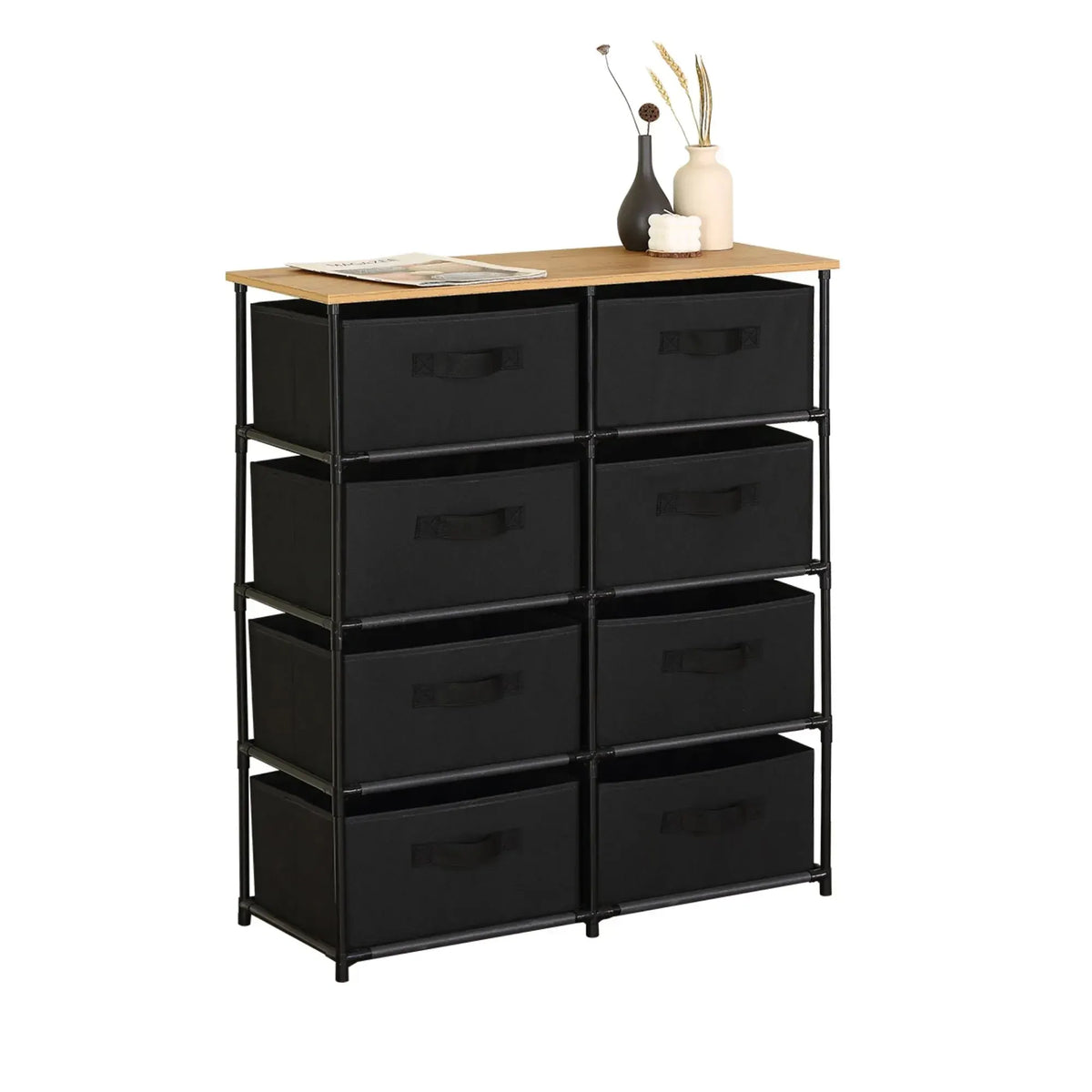 CARLA HOME 8 Drawer Fabric Storage Dresser - Steel Frame - Black - Storage Rack - Rustic