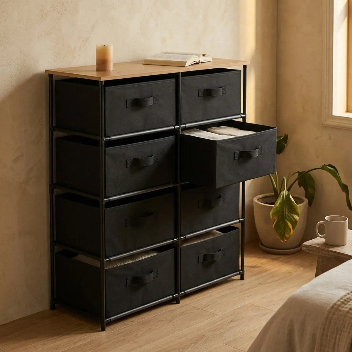 CARLA HOME 8 Drawer Fabric Storage Dresser - Steel Frame - Black - Storage Rack - Rustic - Image 2
