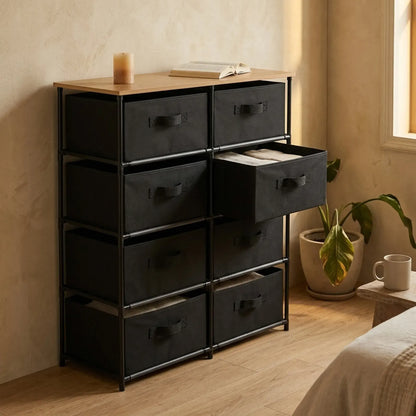CARLA HOME 8 Drawer Fabric Storage Dresser - Steel Frame - Black - Storage Rack - Rustic - Image 2