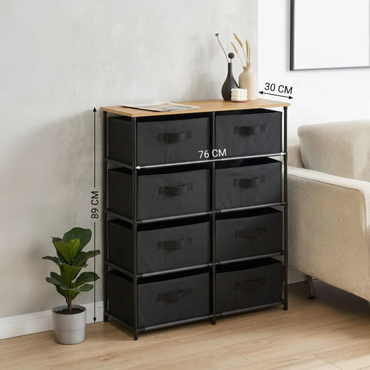 CARLA HOME 8 Drawer Fabric Storage Dresser - Steel Frame - Black - Storage Rack - Rustic - Image 3