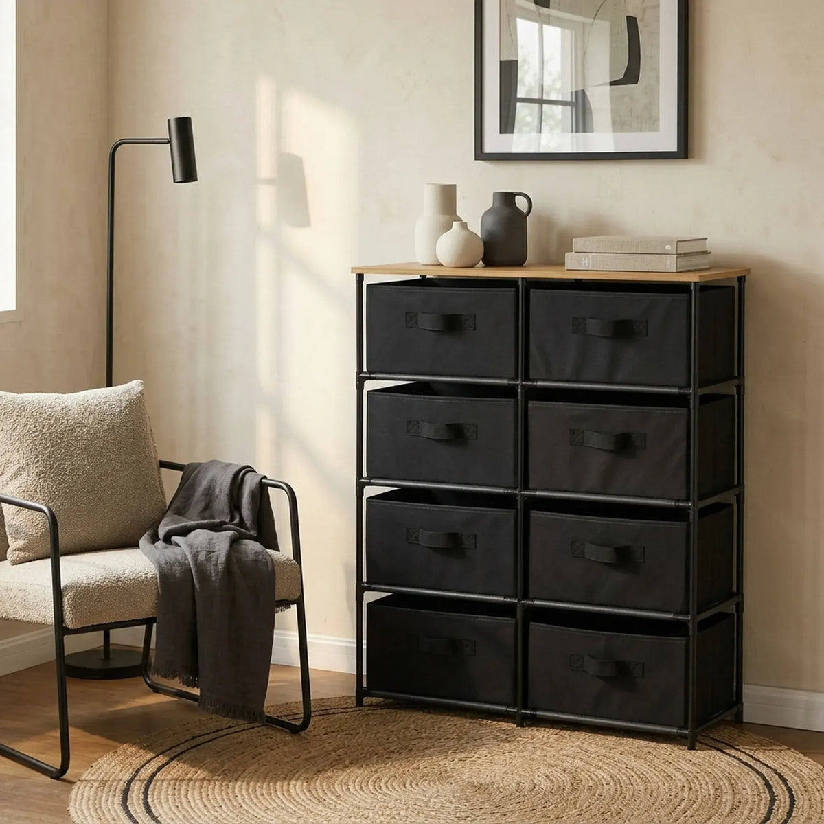 CARLA HOME 8 Drawer Fabric Storage Dresser - Steel Frame - Black - Storage Rack - Rustic - Image 6