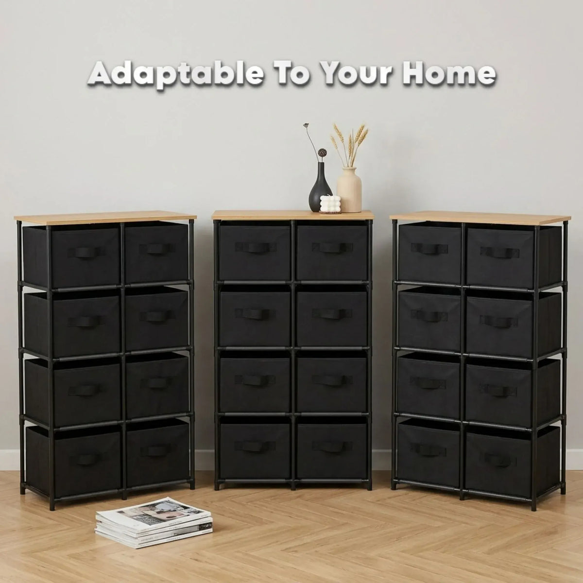 CARLA HOME 8 Drawer Fabric Storage Dresser - Steel Frame - Black - Storage Rack - Rustic - Image 8
