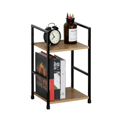 CARLA HOME 2 Tier Bookshelf - Wood Metal Display Shelf - Brown - Rustic - Steel - Living Room Office