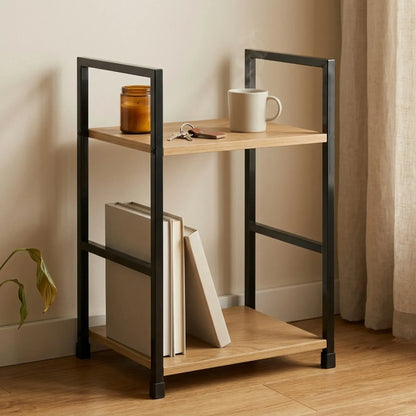CARLA HOME 2 Tier Bookshelf - Wood Metal Display Shelf - Brown - Rustic - Steel - Living Room Office - Image 2