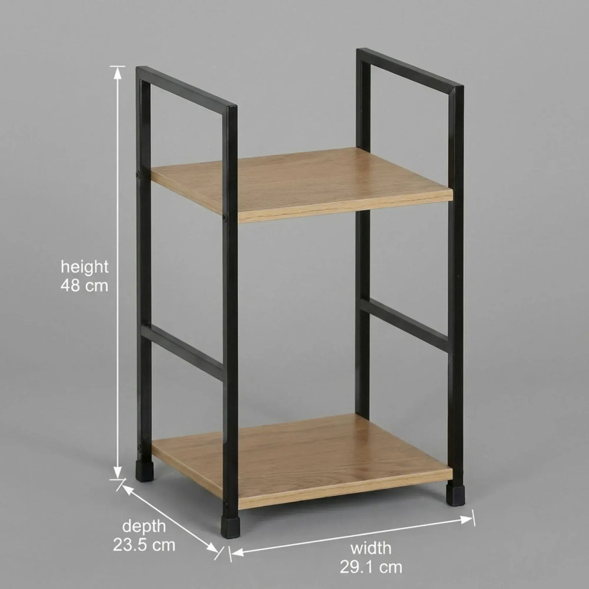CARLA HOME 2 Tier Bookshelf - Wood Metal Display Shelf - Brown - Rustic - Steel - Living Room Office - Image 3