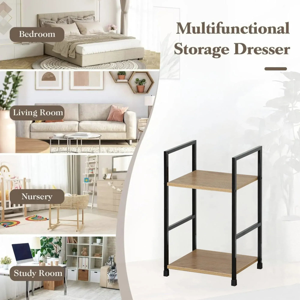 CARLA HOME 2 Tier Bookshelf - Wood Metal Display Shelf - Brown - Rustic - Steel - Living Room Office - Image 4