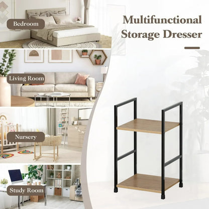 CARLA HOME 2 Tier Bookshelf - Wood Metal Display Shelf - Brown - Rustic - Steel - Living Room Office - Image 4