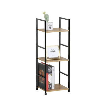 CARLA HOME 3 Tier Bookshelf - Wood Metal Display Shelf - Brown - Rustic - Steel - Living Room Office