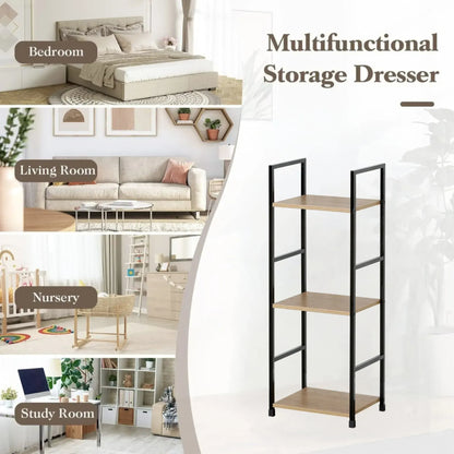CARLA HOME 3 Tier Bookshelf - Wood Metal Display Shelf - Brown - Rustic - Steel - Living Room Office - Image 4