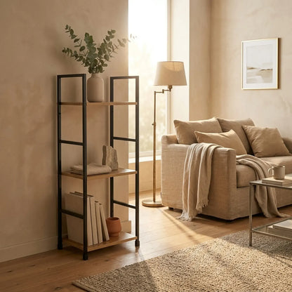 CARLA HOME 3 Tier Bookshelf - Wood Metal Display Shelf - Brown - Rustic - Steel - Living Room Office - Image 5