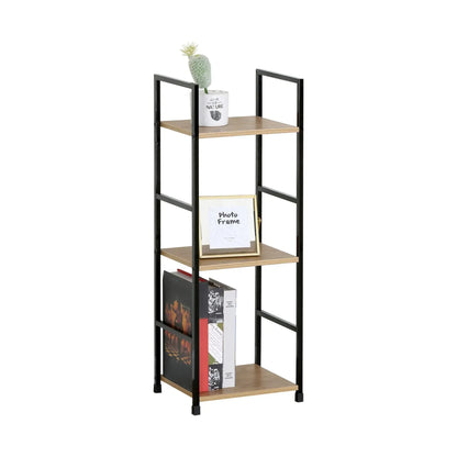 CARLA HOME 3 Tier Bookshelf - Wood Metal Display Shelf - Brown - Rustic - Steel - Living Room Office - Image 9