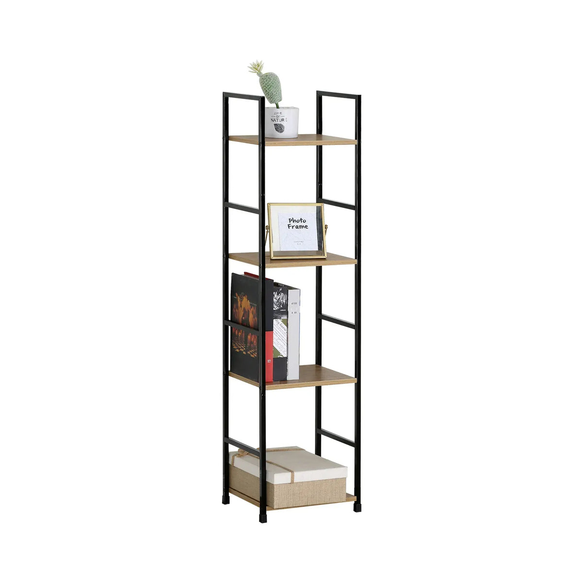 CARLA HOME 4 Tier Bookshelf - Wood Metal Display Shelf - Brown - Rustic - Steel - Living Room Office