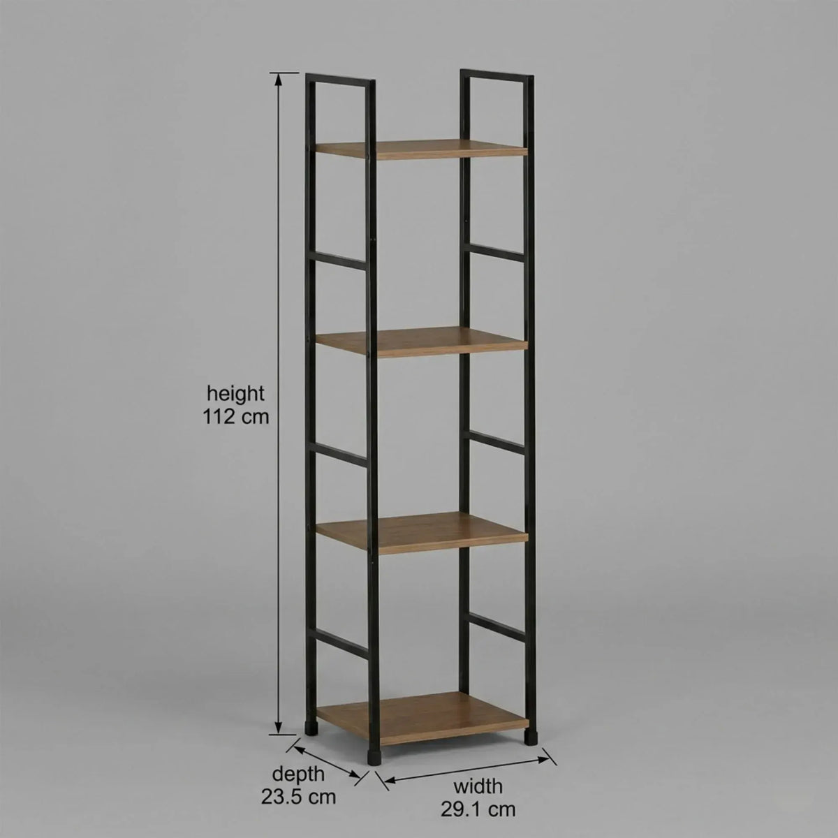 CARLA HOME 4 Tier Bookshelf - Wood Metal Display Shelf - Brown - Rustic - Steel - Living Room Office - Image 3