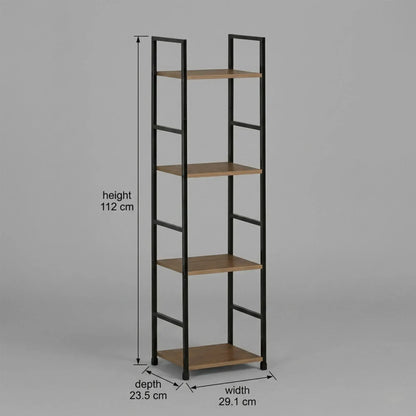CARLA HOME 4 Tier Bookshelf - Wood Metal Display Shelf - Brown - Rustic - Steel - Living Room Office - Image 3
