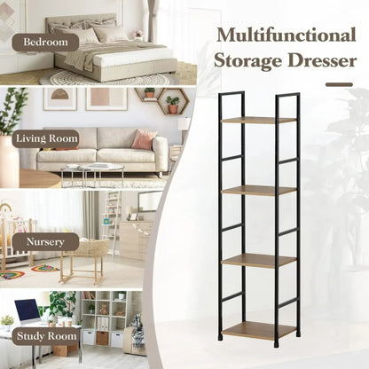 CARLA HOME 4 Tier Bookshelf - Wood Metal Display Shelf - Brown - Rustic - Steel - Living Room Office - Image 4