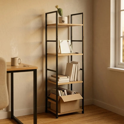 CARLA HOME 4 Tier Bookshelf - Wood Metal Display Shelf - Brown - Rustic - Steel - Living Room Office - Image 5