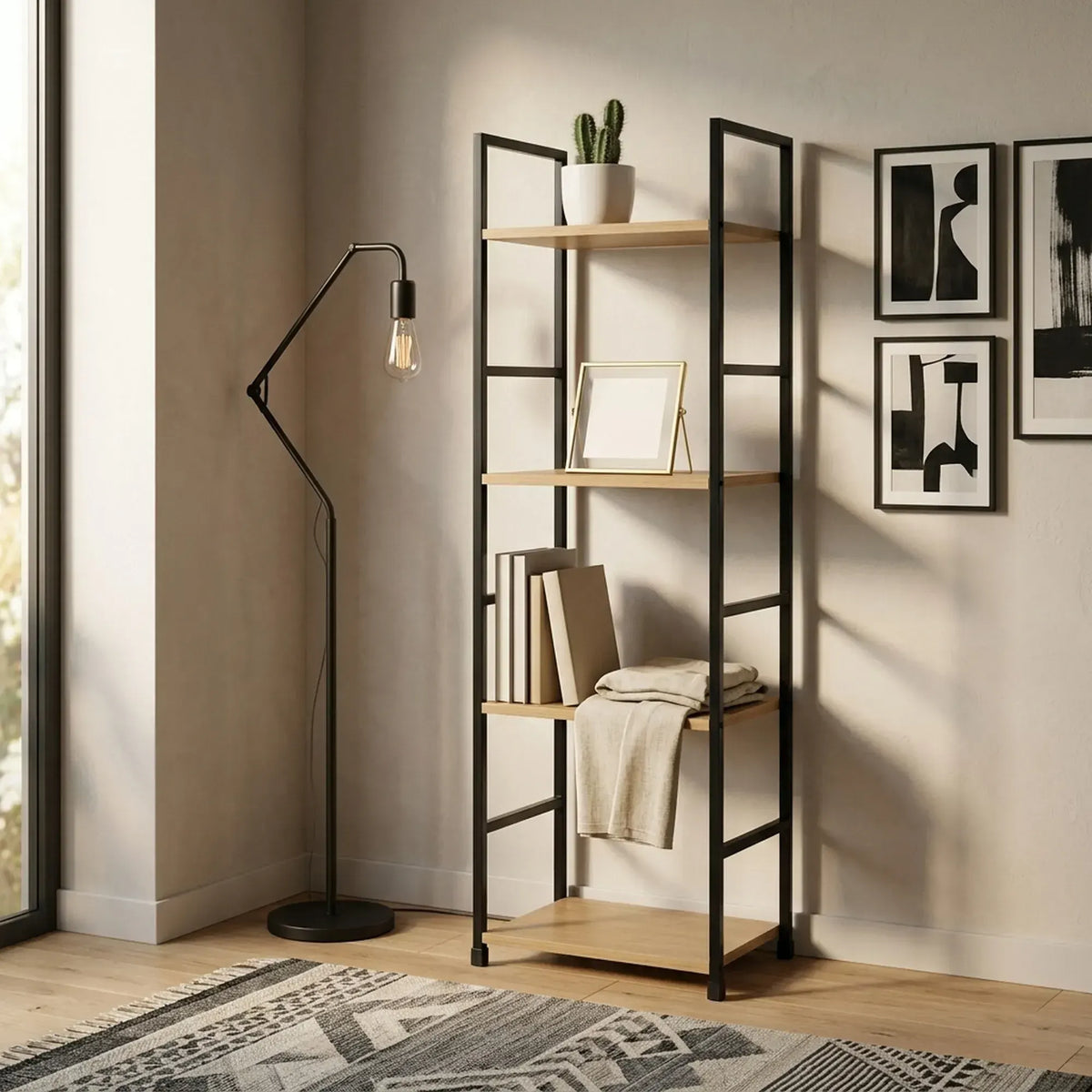 CARLA HOME 4 Tier Bookshelf - Wood Metal Display Shelf - Brown - Rustic - Steel - Living Room Office - Image 6