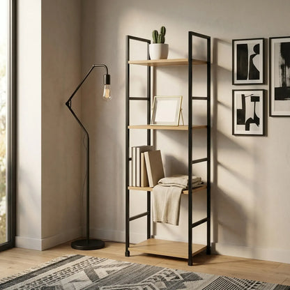 CARLA HOME 4 Tier Bookshelf - Wood Metal Display Shelf - Brown - Rustic - Steel - Living Room Office - Image 6