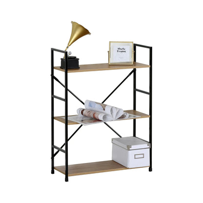 CARLA HOME 3 Tier Bookshelf - Industrial Display Shelf - Brown - Rustic - Steel - Living Room Office