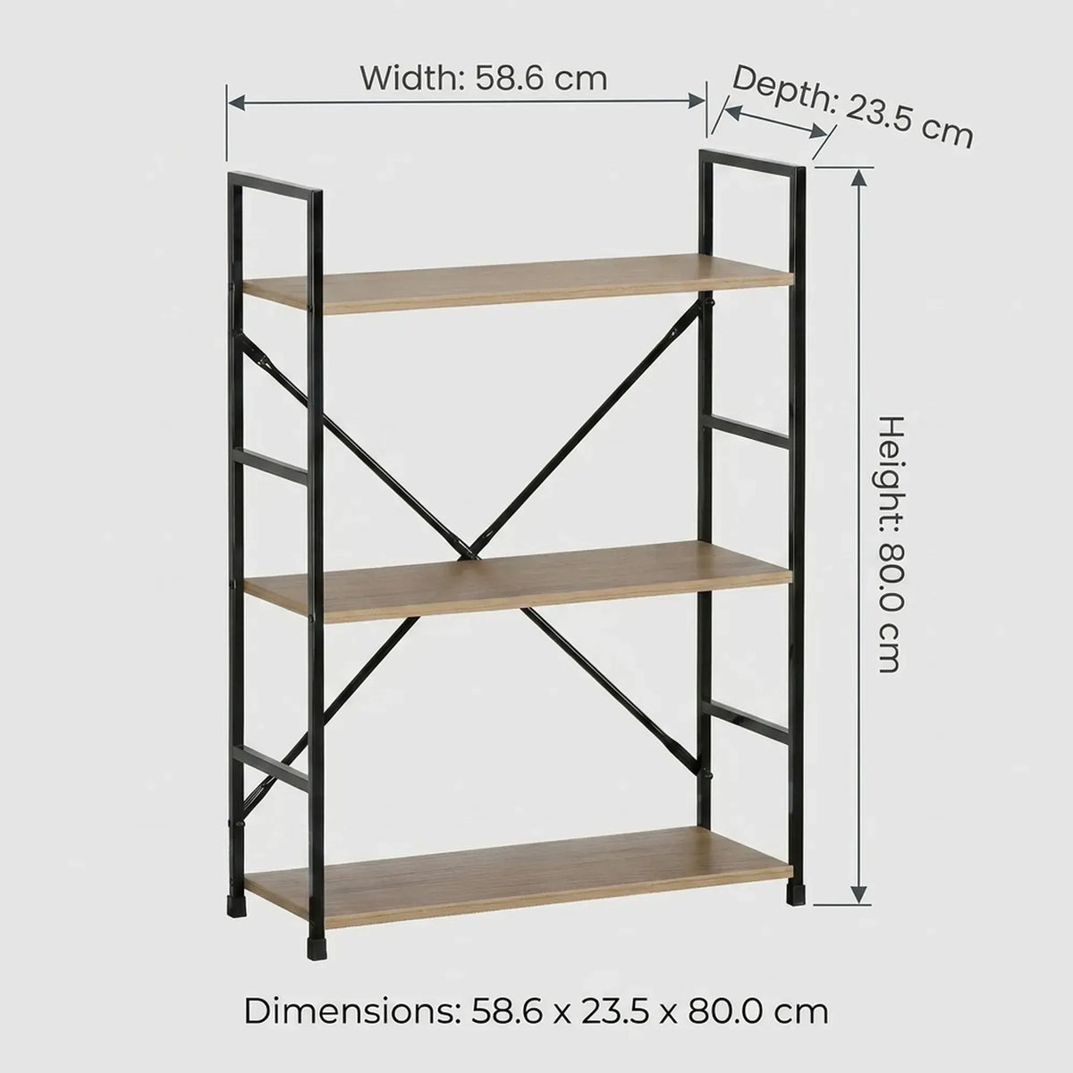 CARLA HOME 3 Tier Bookshelf - Industrial Display Shelf - Brown - Rustic - Steel - Living Room Office - Image 3