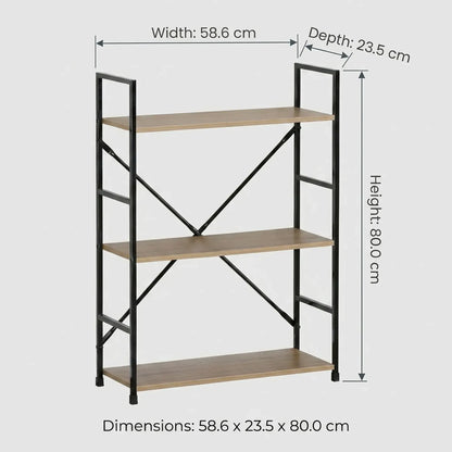 CARLA HOME 3 Tier Bookshelf - Industrial Display Shelf - Brown - Rustic - Steel - Living Room Office - Image 3