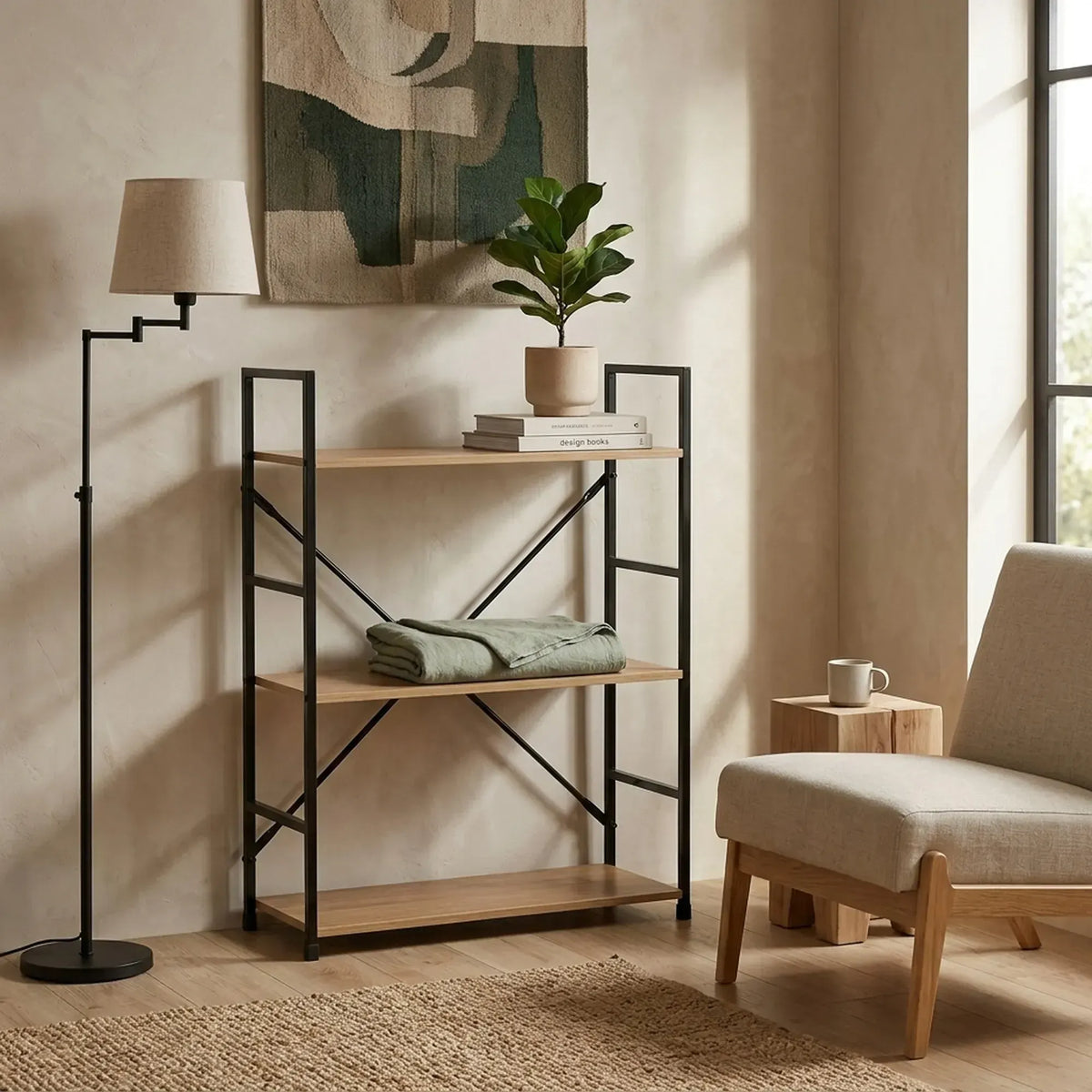 CARLA HOME 3 Tier Bookshelf - Industrial Display Shelf - Brown - Rustic - Steel - Living Room Office - Image 5