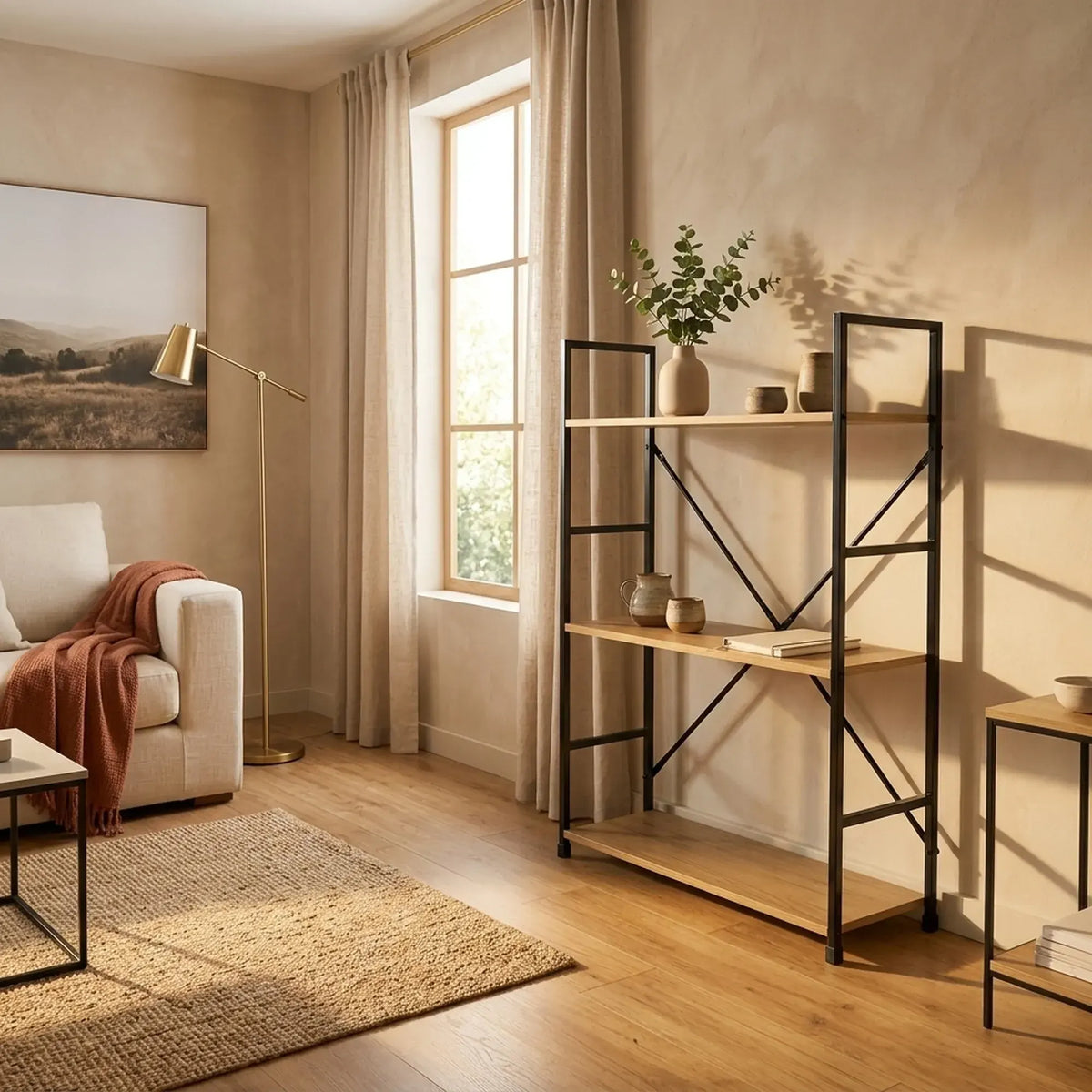 CARLA HOME 3 Tier Bookshelf - Industrial Display Shelf - Brown - Rustic - Steel - Living Room Office - Image 6